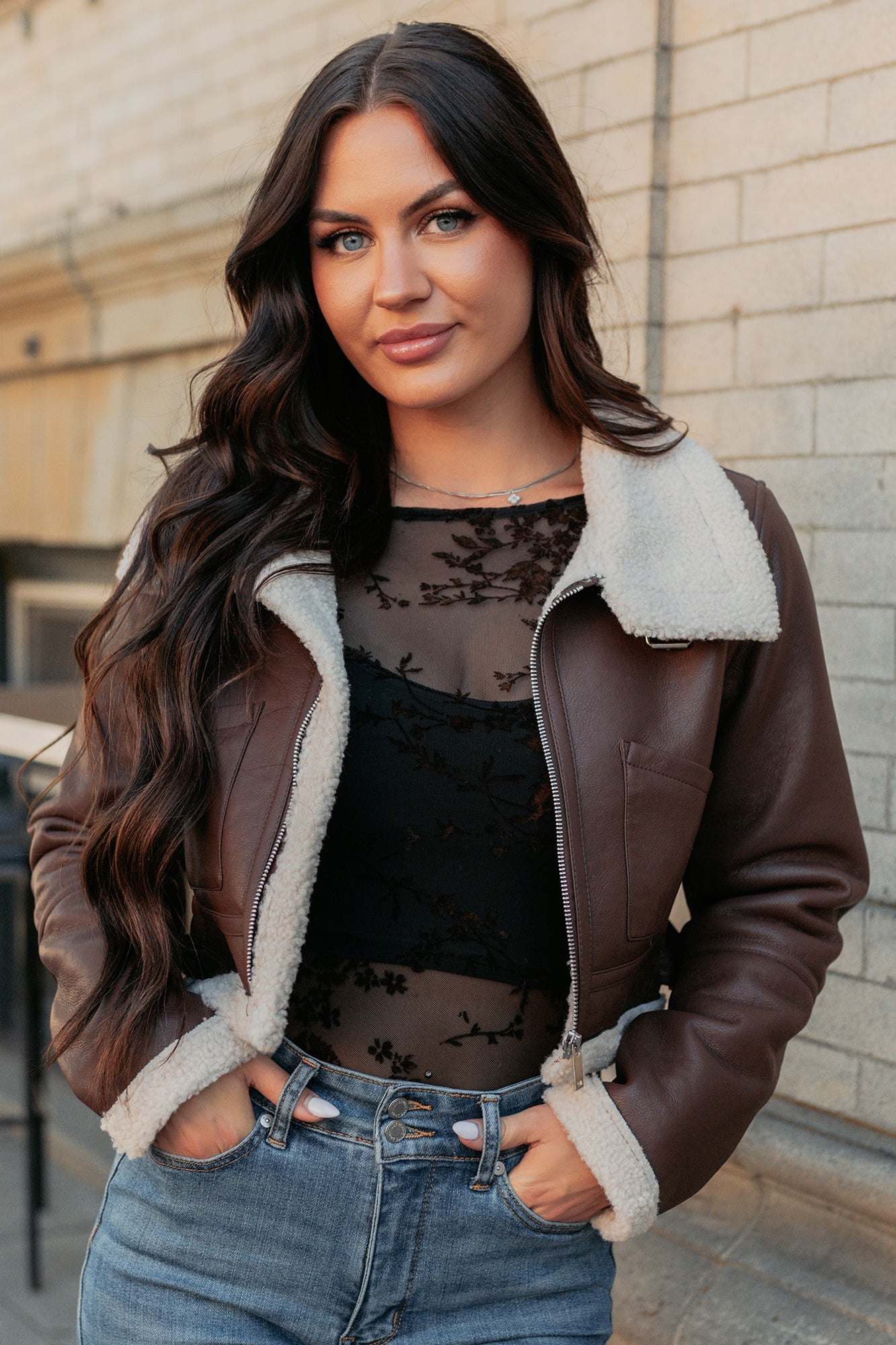 Urban Chill Faux Leather Sherpa Lined Jacket (Brown/Beige)
