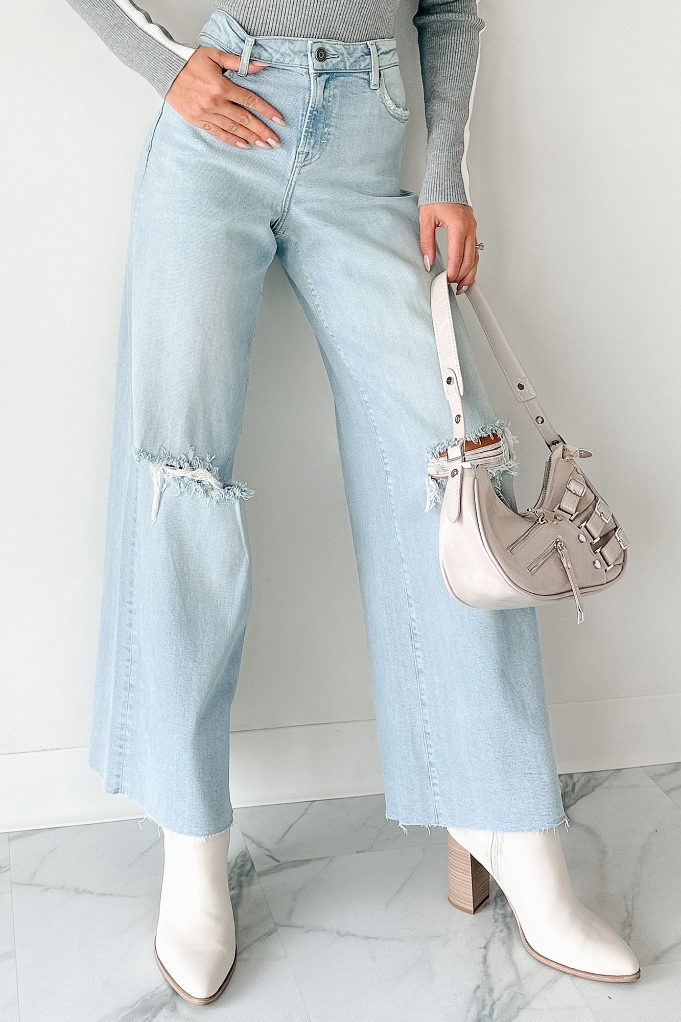 Vivienne Wide Leg Ripped Hidden Jeans (Light)