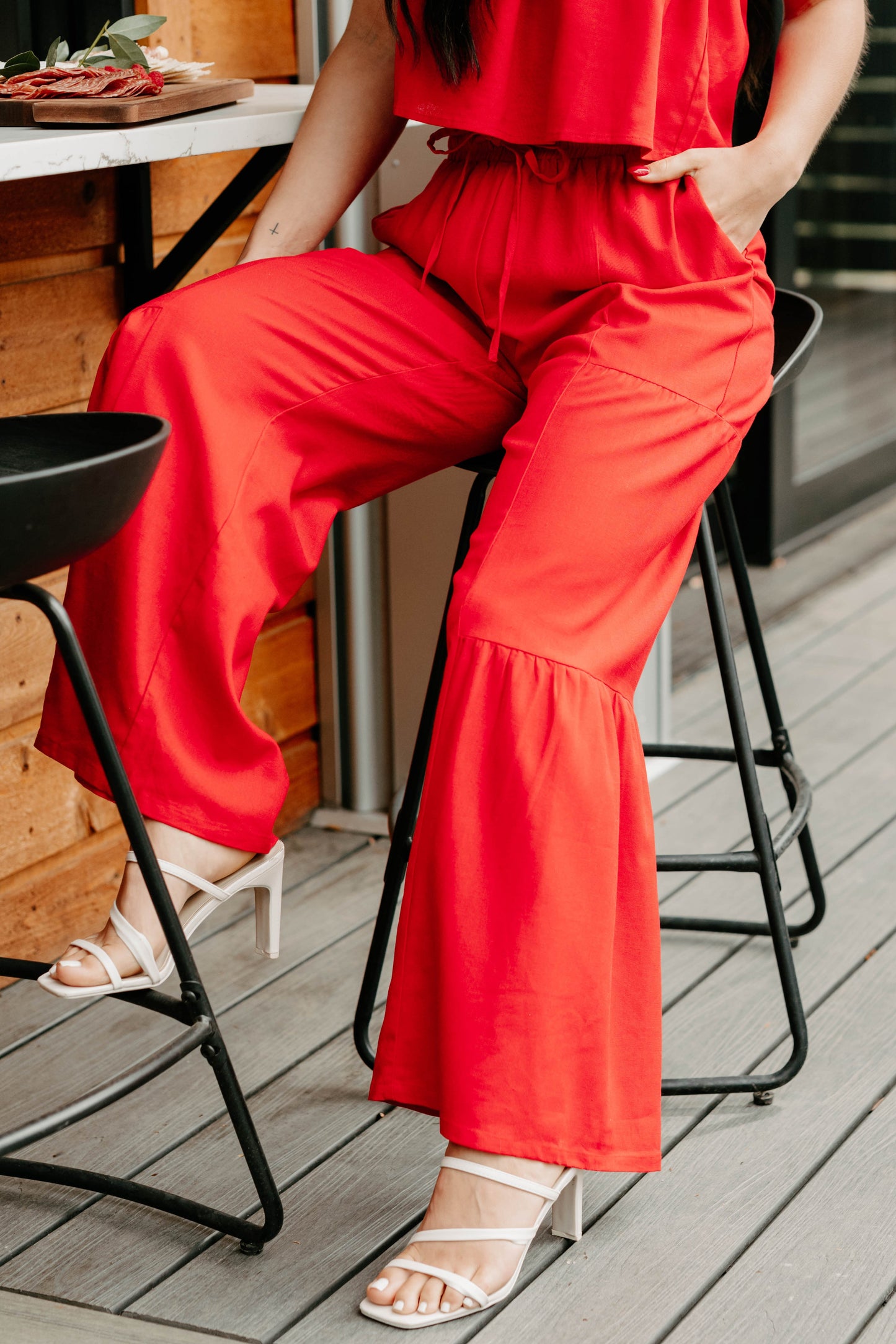Real Karma Tiered Linen Pants (Red)